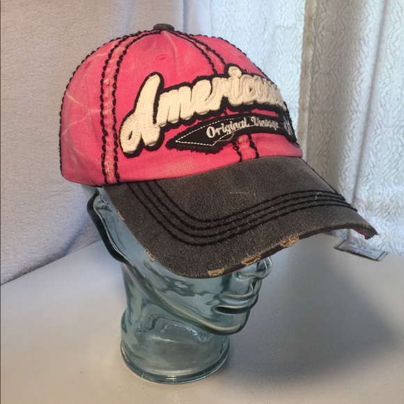 Pink "Americana" Caps w/ Black Stitching - Picture 1 of 12